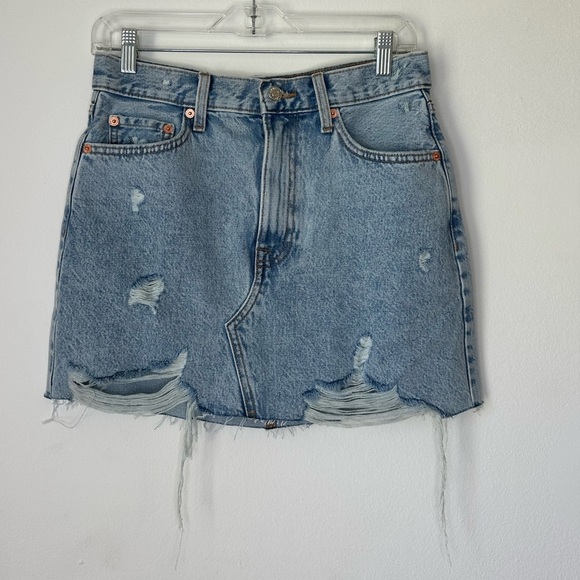 Mango MNG High Waist Denim Mini Skirt Hailey Raw Hem Size S - Picture 2 of 4